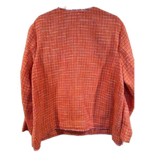 J. JILL Dahlia Coral & Pink Tweed Jacket Blazer Womens Button Front, Size XL - Picture 3 of 4